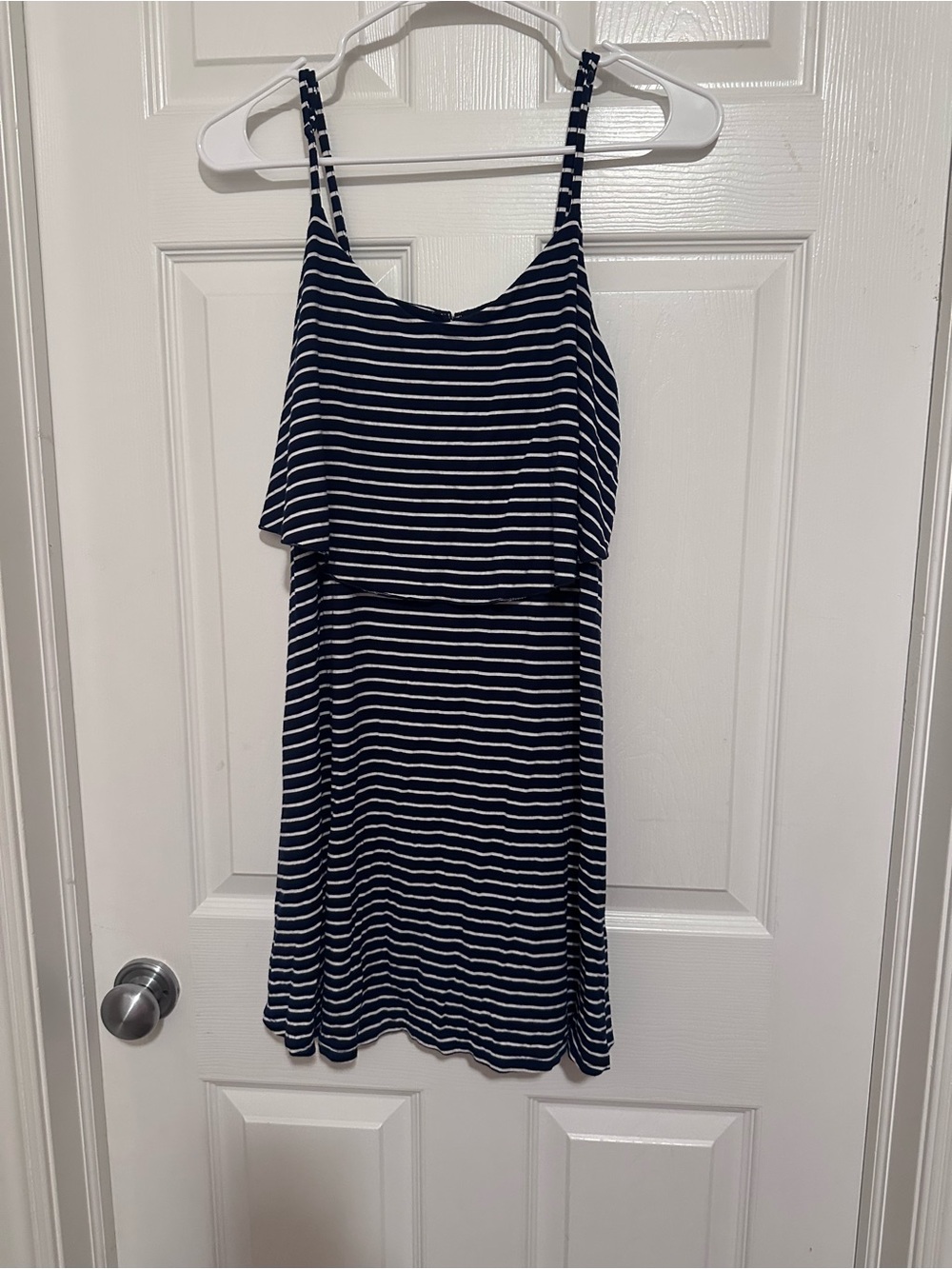 American Eagle Navy Striped Ruffle Dress – Size M/M